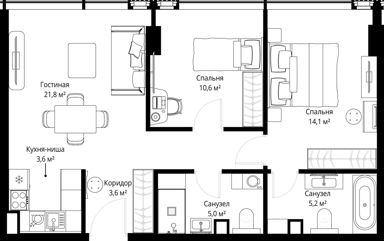 2-комнатная квартира, 63,9 м²