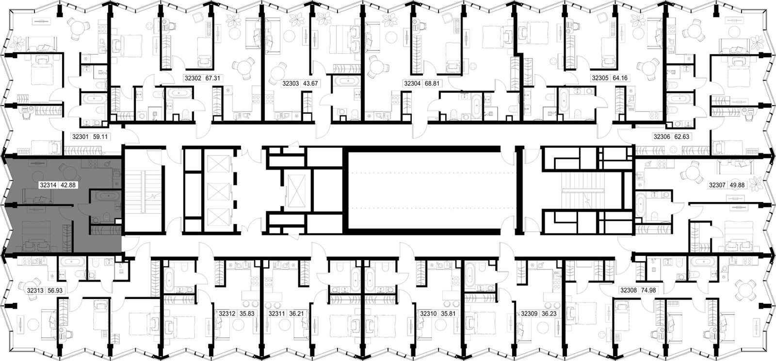 1-комнатная квартира, 42,9 м² — фото 2