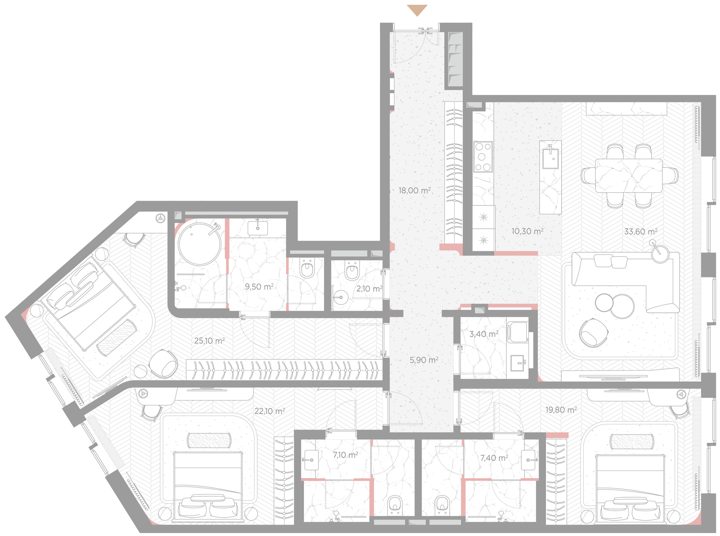 1-комнатная квартира, 164,3 м²