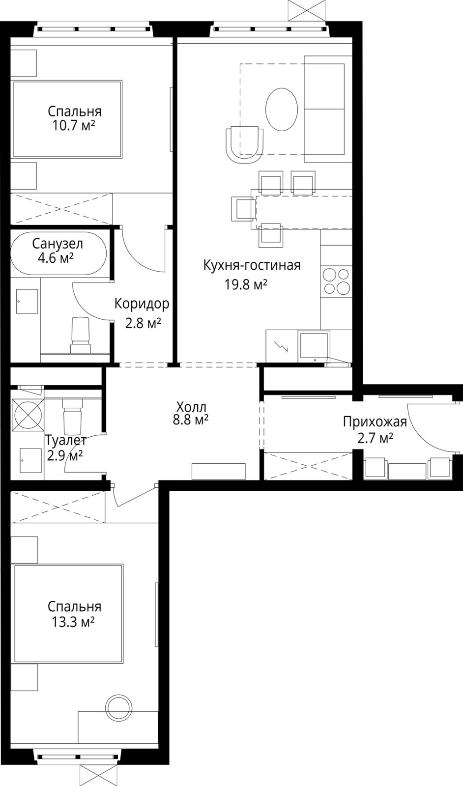 2-комнатная квартира, 65,6 м²