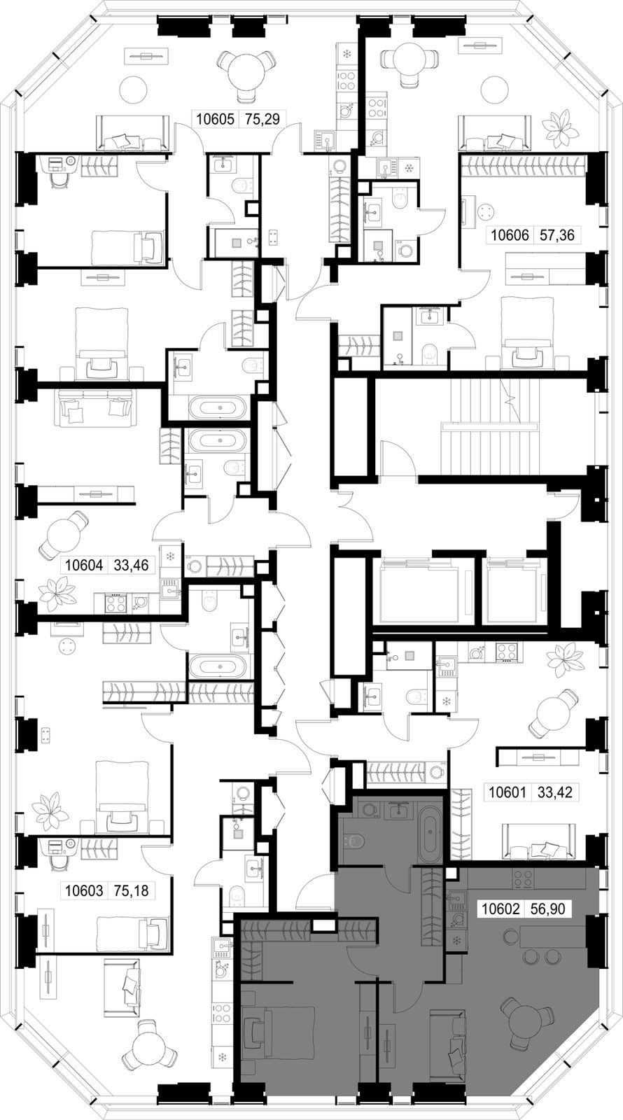 1-комнатная квартира, 56,9 м² — фото 2