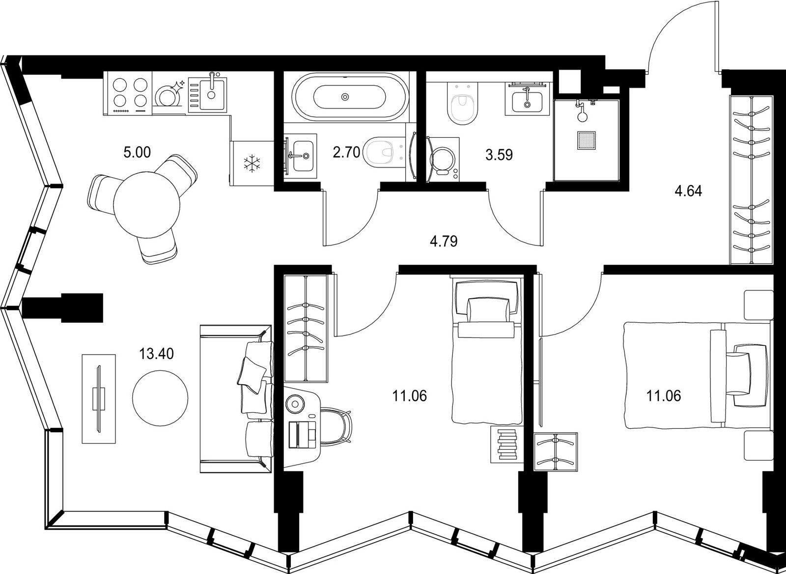 2-комнатная квартира, 56,2 м²