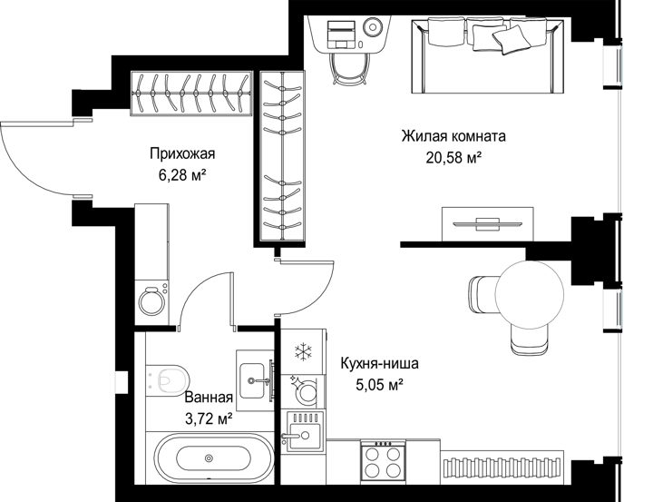 1-комнатная квартира, 35,6 м² — фото 1