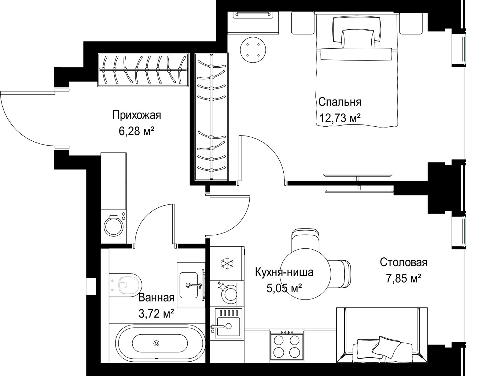 1-комнатная квартира, 35,6 м² — фото 2