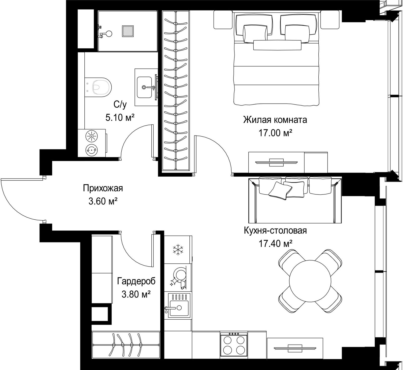 1-комнатная квартира, 46,9 м²