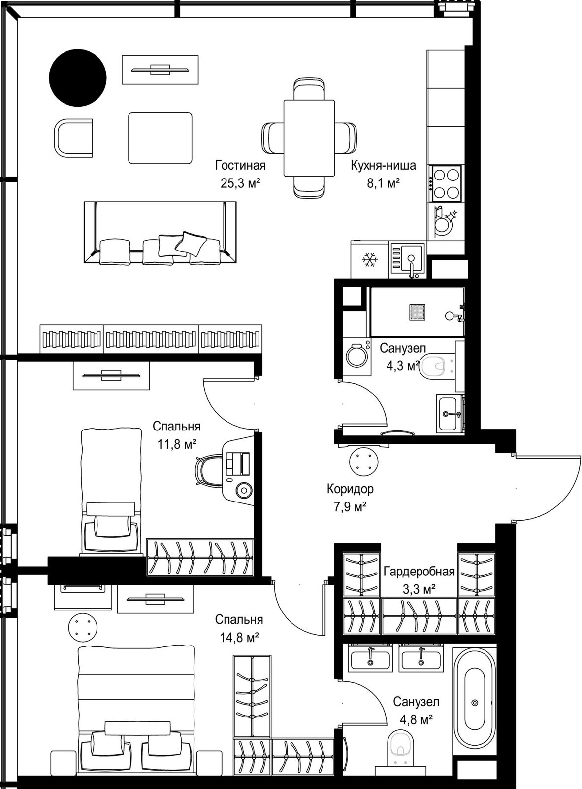 2-комнатная квартира, 80,3 м²