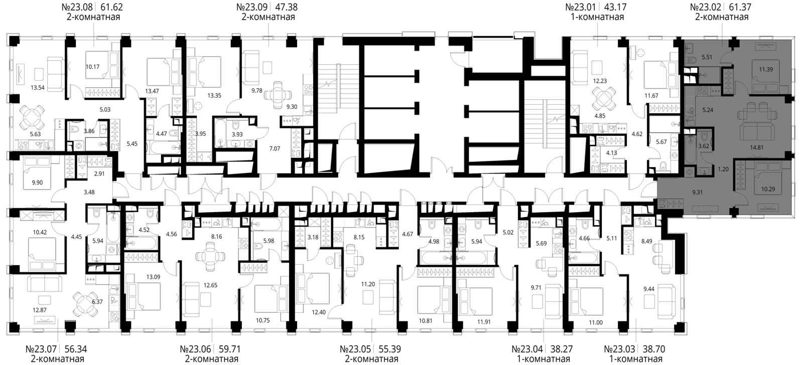 2-комнатная квартира, 61,4 м² — фото 2