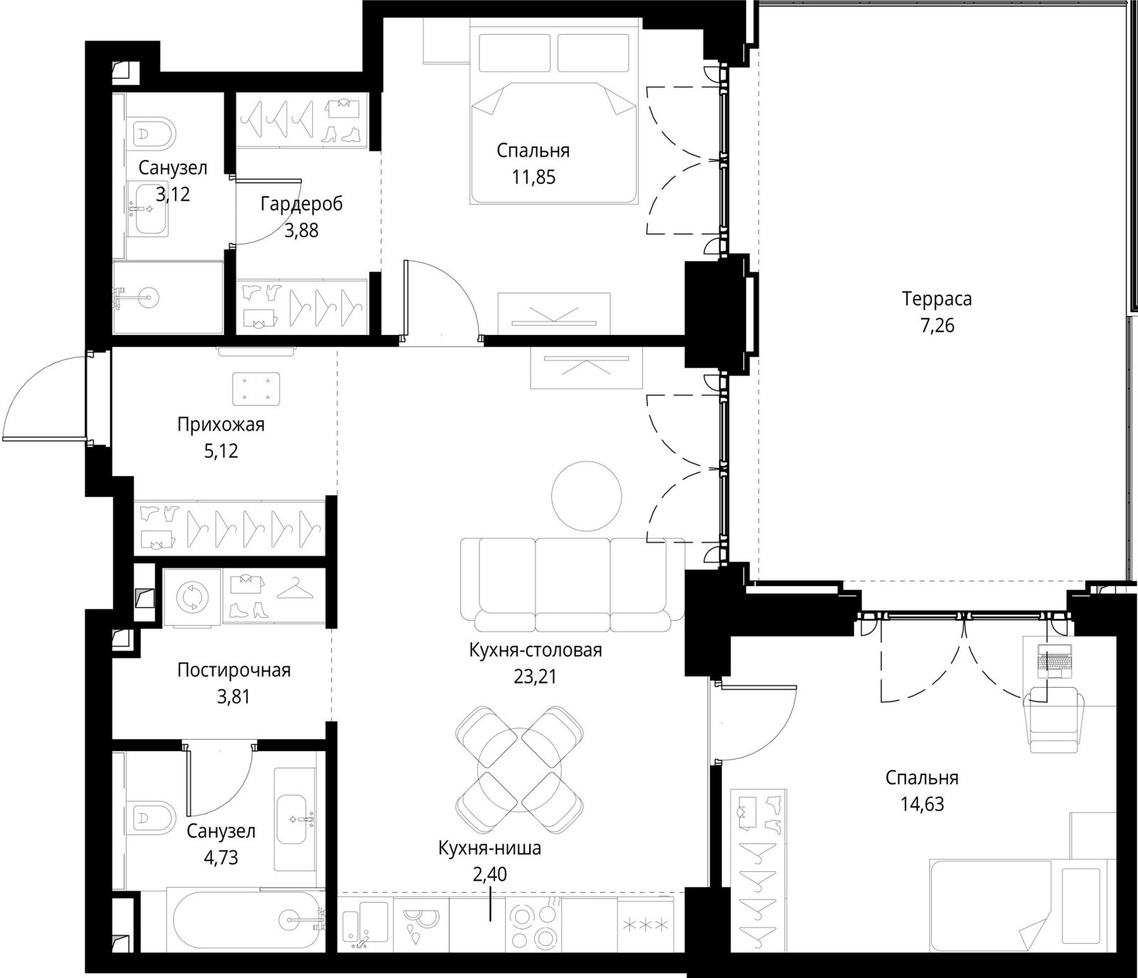 2-комнатная квартира, 80 м²