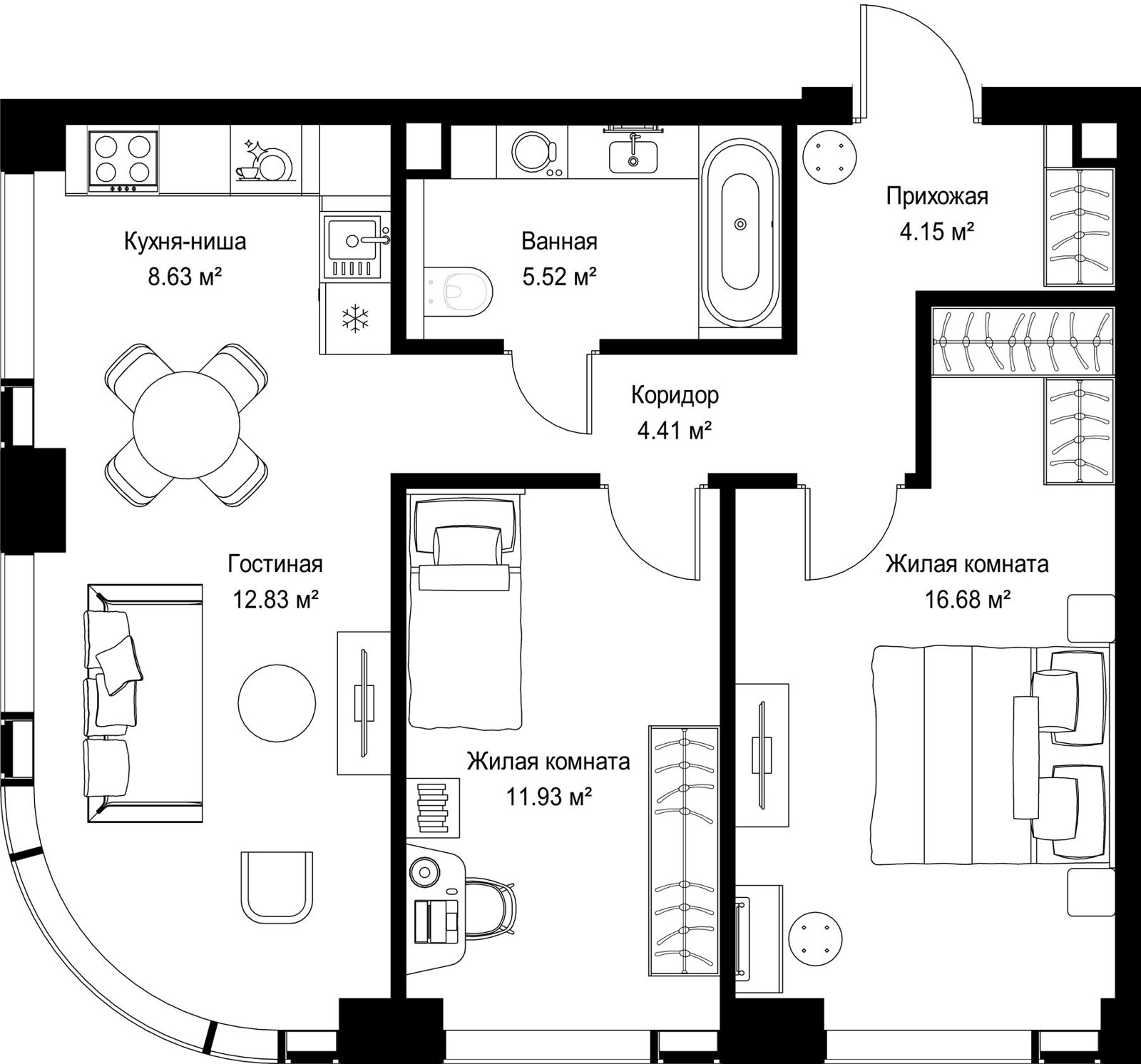 2-комнатная квартира, 64,2 м²