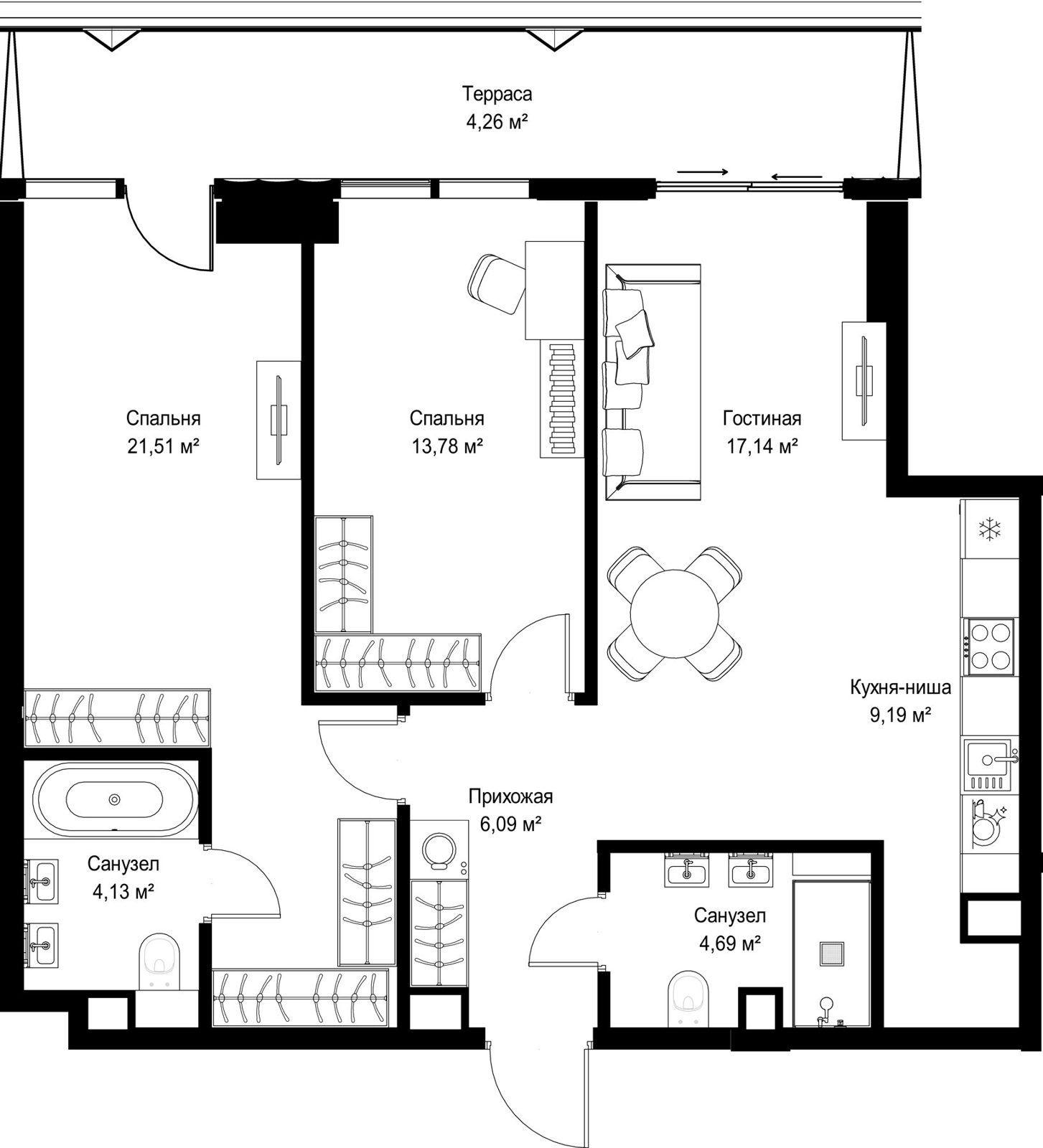 2-комнатная квартира, 80,8 м²
