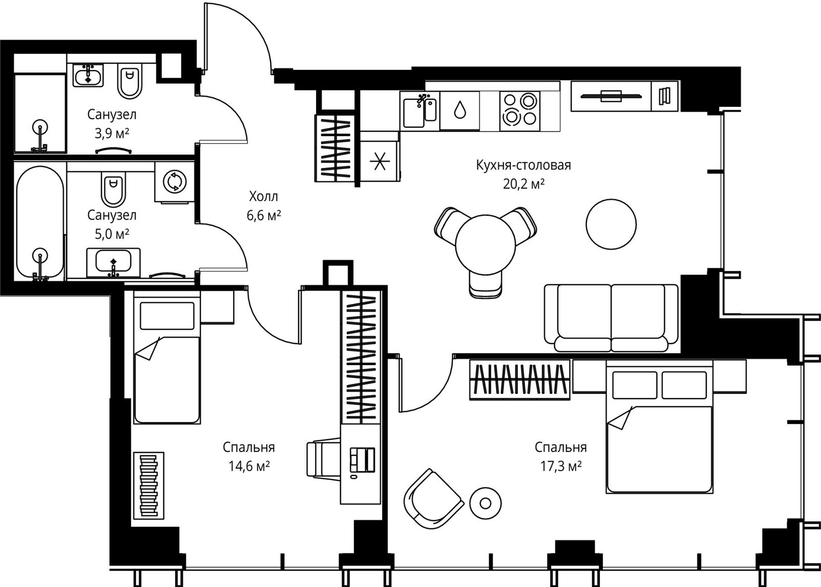2-комнатная квартира, 67,6 м²