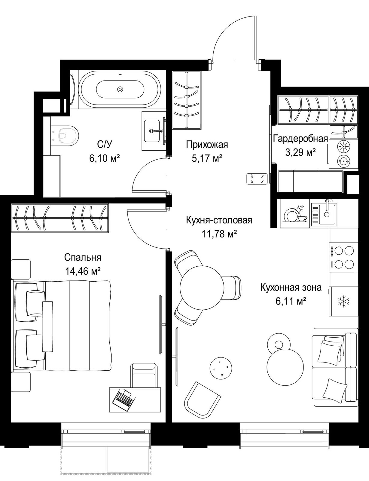 1-комнатная квартира, 46,9 м²