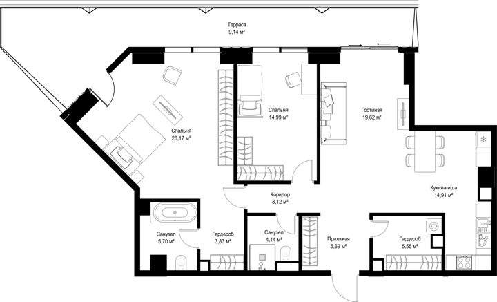 2-комнатная квартира, 114,9 м²