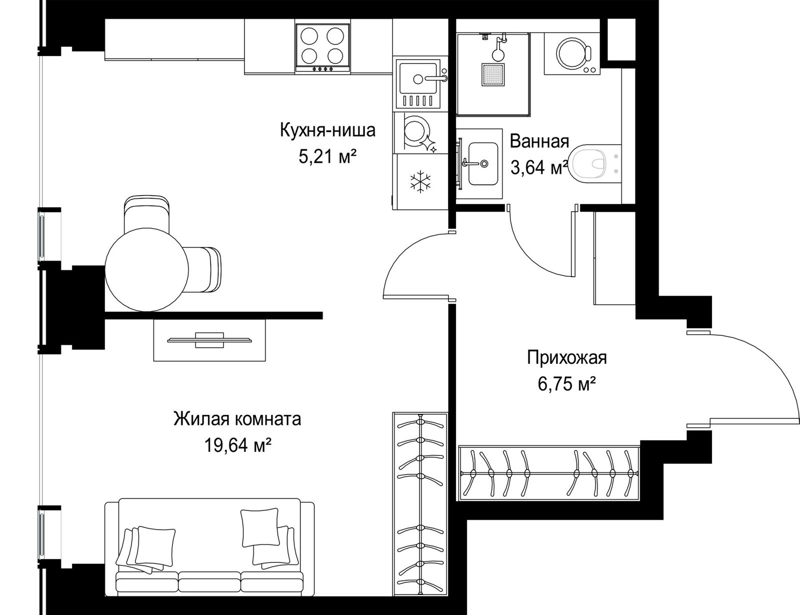 1-комнатная квартира, 35,2 м²
