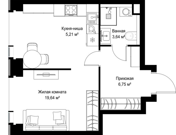 1-комнатная квартира, 35,2 м² — фото 1
