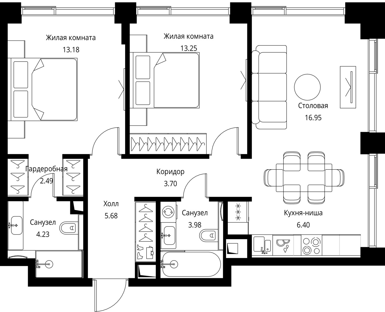 2-комнатная квартира, 69,9 м²