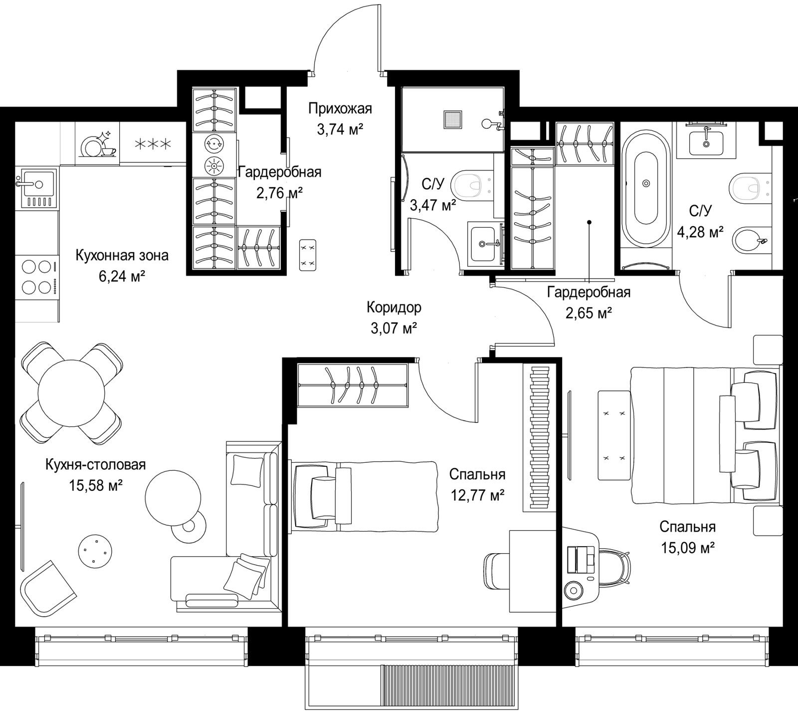 2-комнатная квартира, 69,7 м²