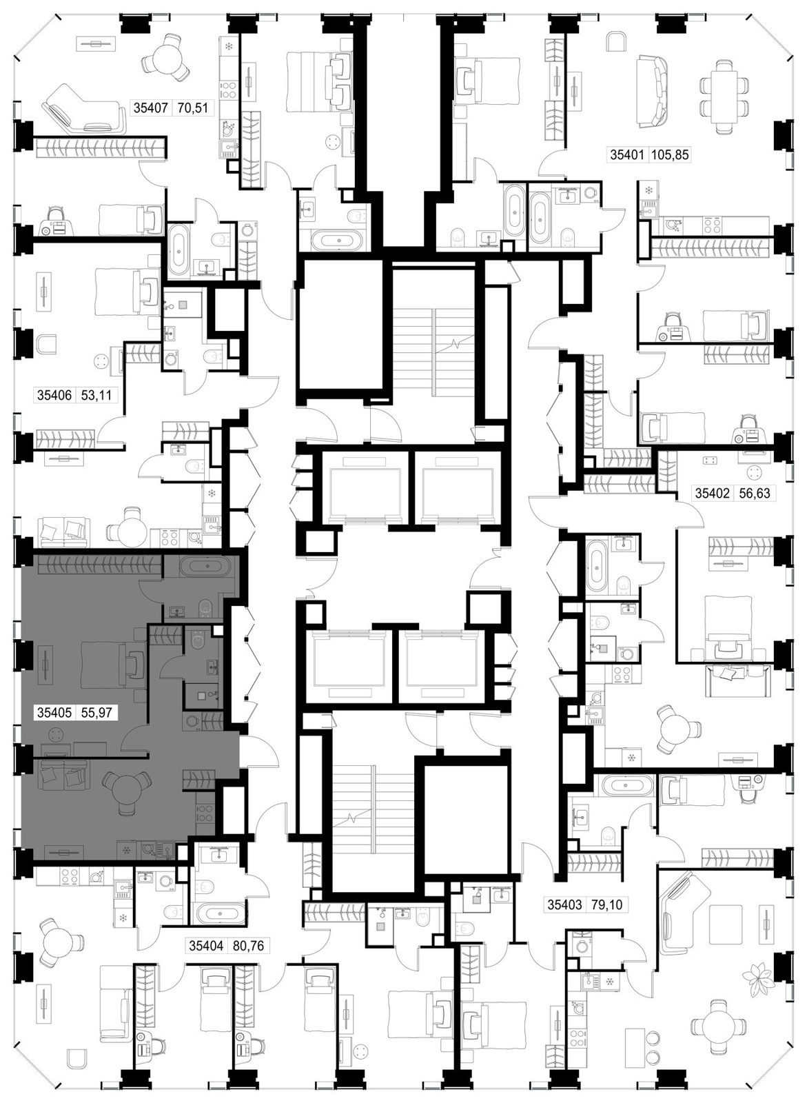 2-комнатная квартира, 56 м² — фото 3