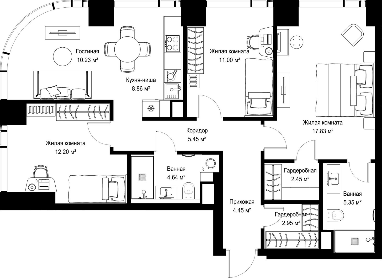 3-комнатная квартира, 85,4 м²