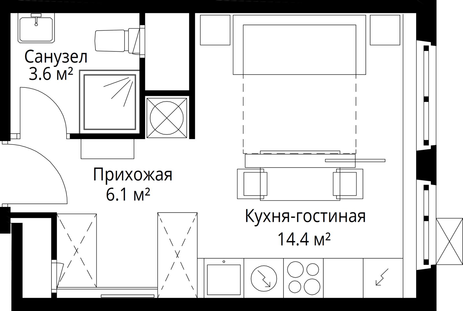 Квартира-студия, 24,1 м²