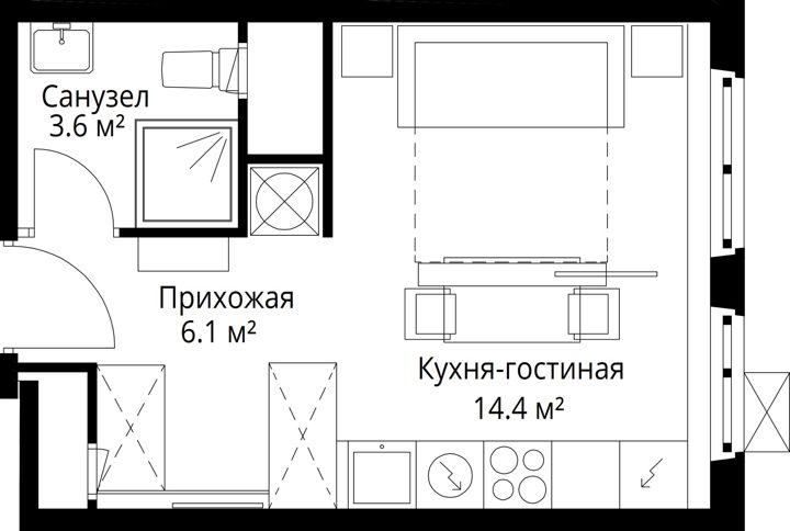 Квартира-студия, 24,1 м² — фото 1