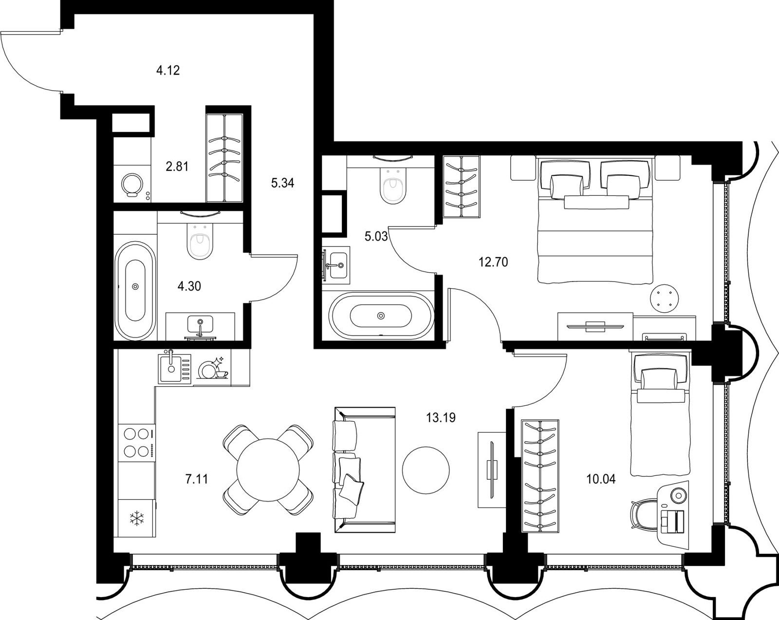 2-комнатная квартира, 64,6 м²