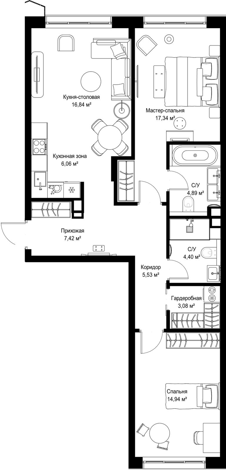 2-комнатная квартира, 80,5 м²