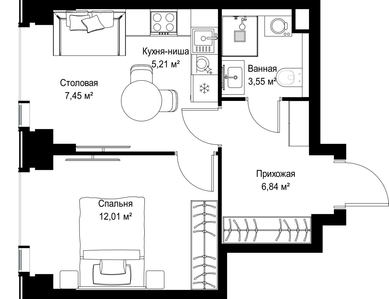 1-комнатная квартира, 35,1 м² — фото 2