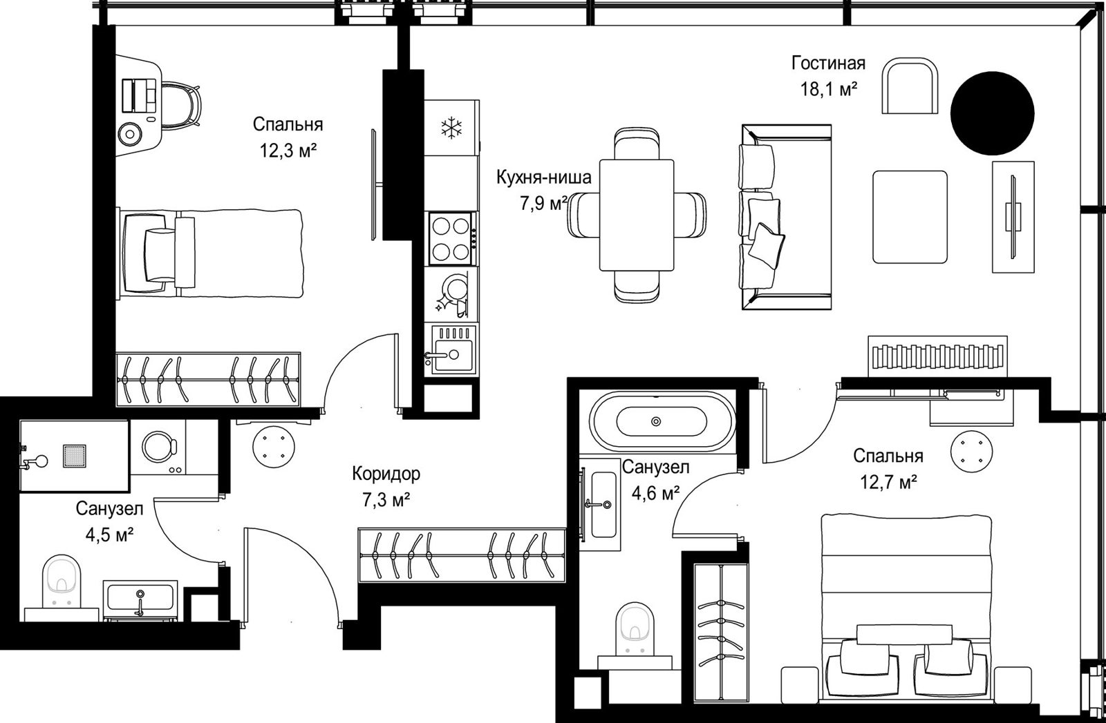 2-комнатная квартира, 67,4 м²