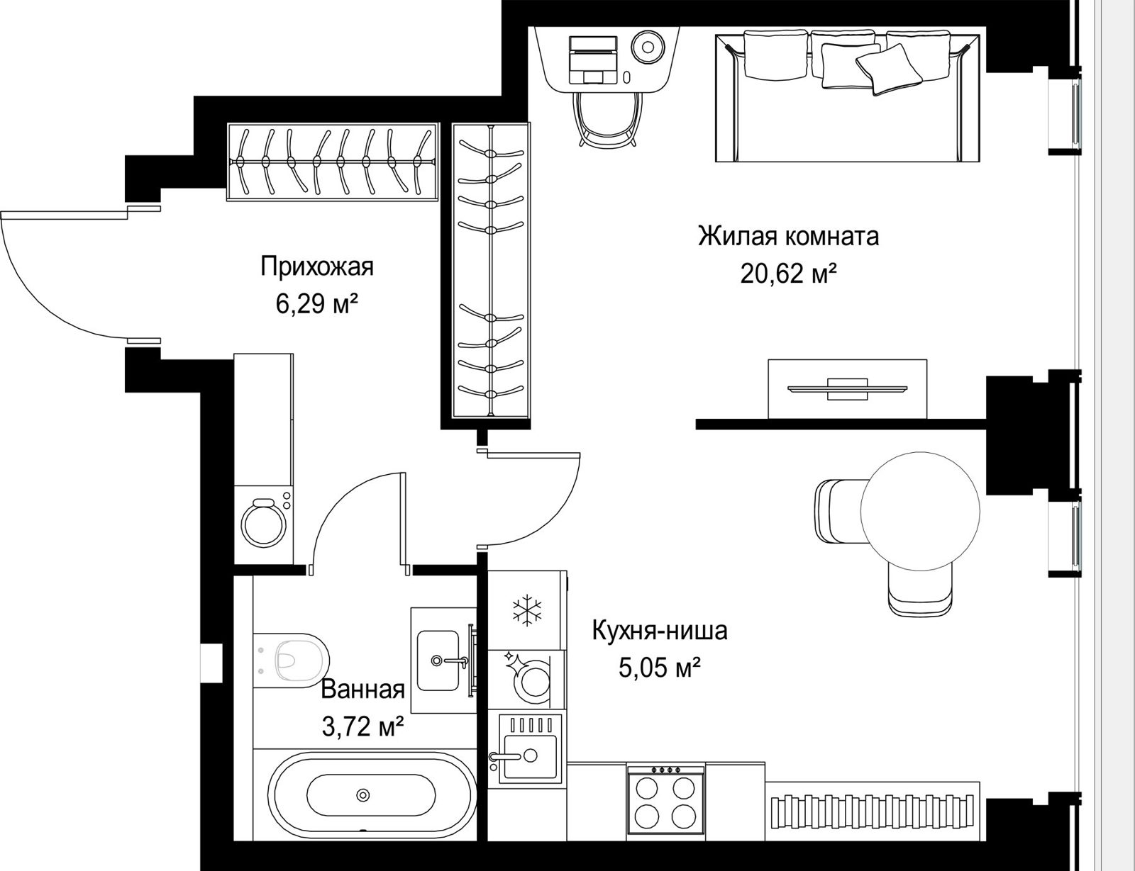 1-комнатная квартира, 35,7 м²