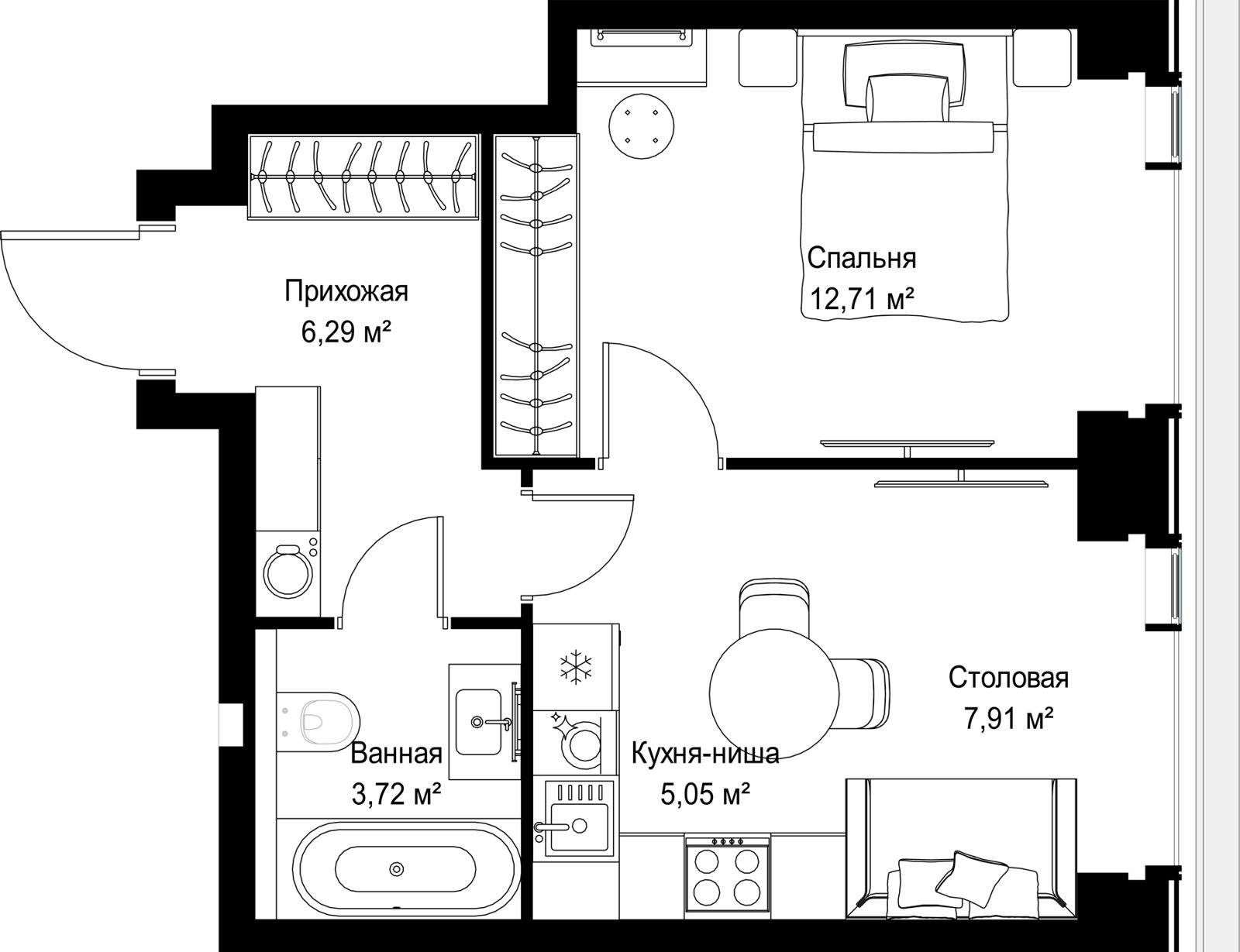 1-комнатная квартира, 35,7 м² — фото 2