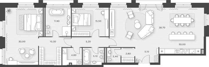 2-комнатная квартира, 152,8 м²