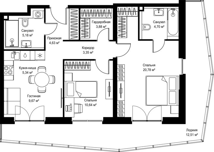 2-комнатная квартира, 80 м² — фото 1