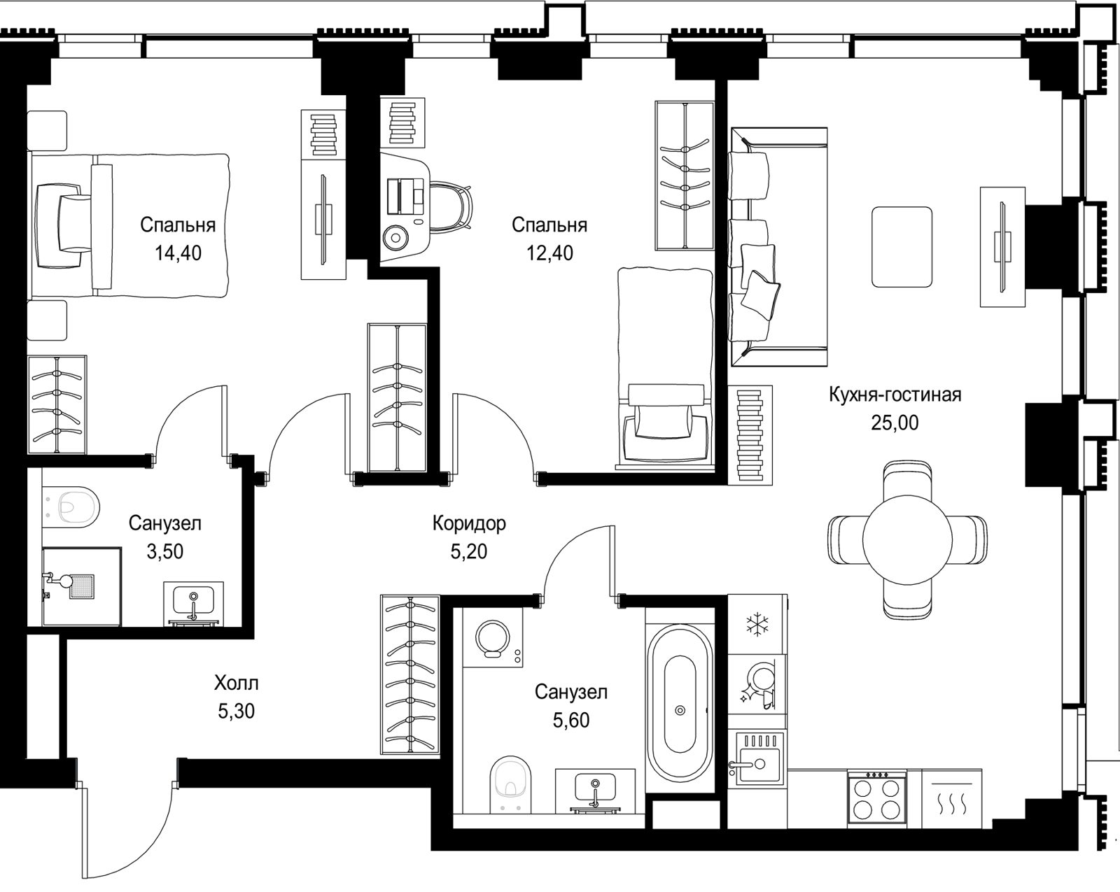 2-комнатная квартира, 71,4 м²