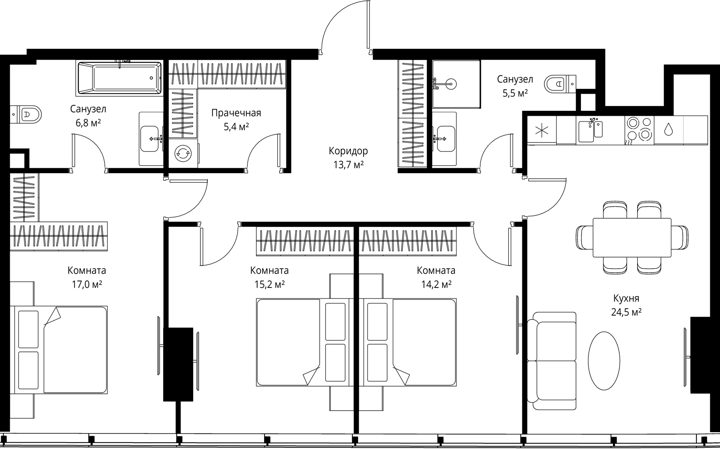 3-комнатная квартира, 102,3 м²
