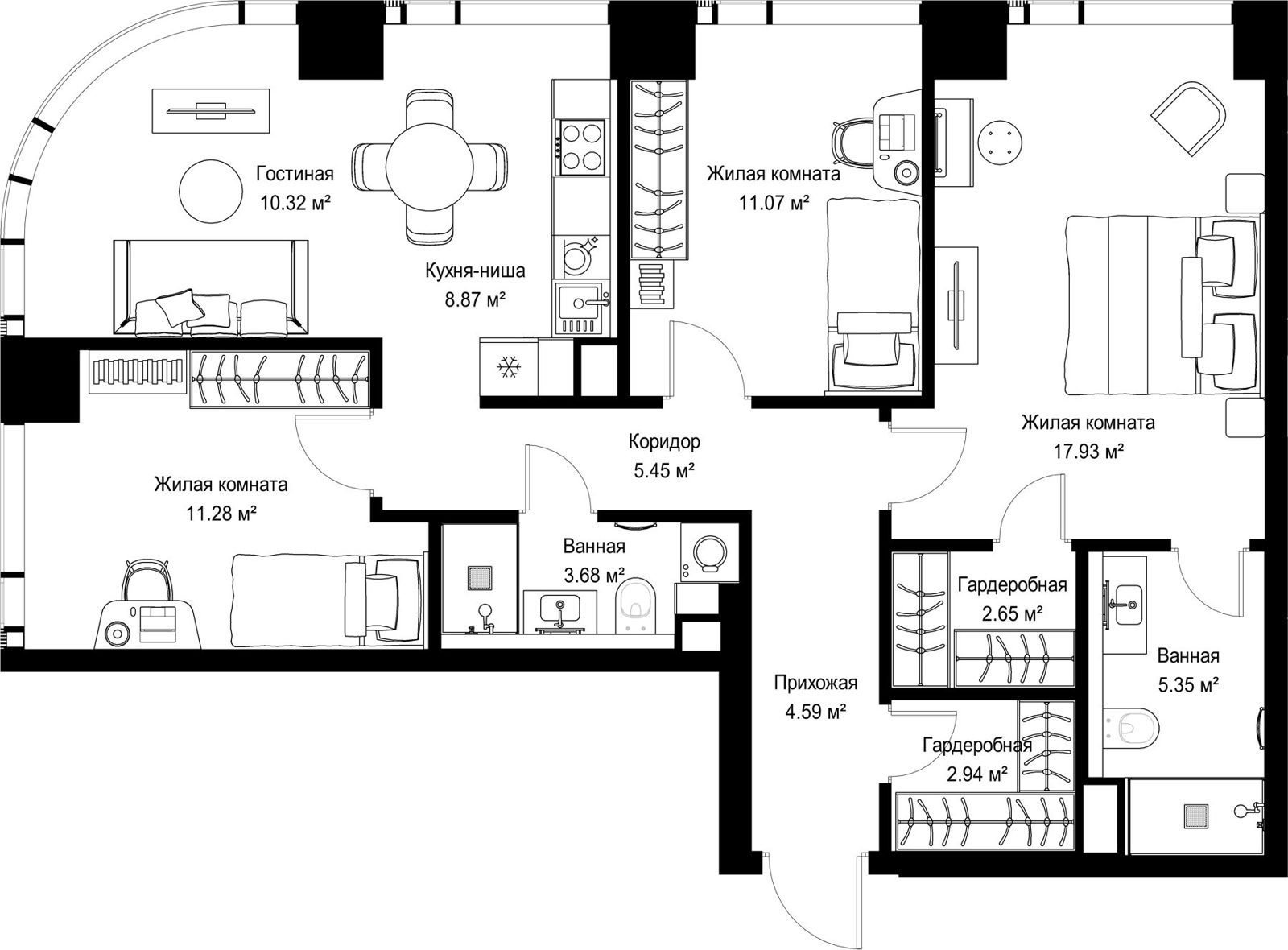 3-комнатная квартира, 84,1 м²