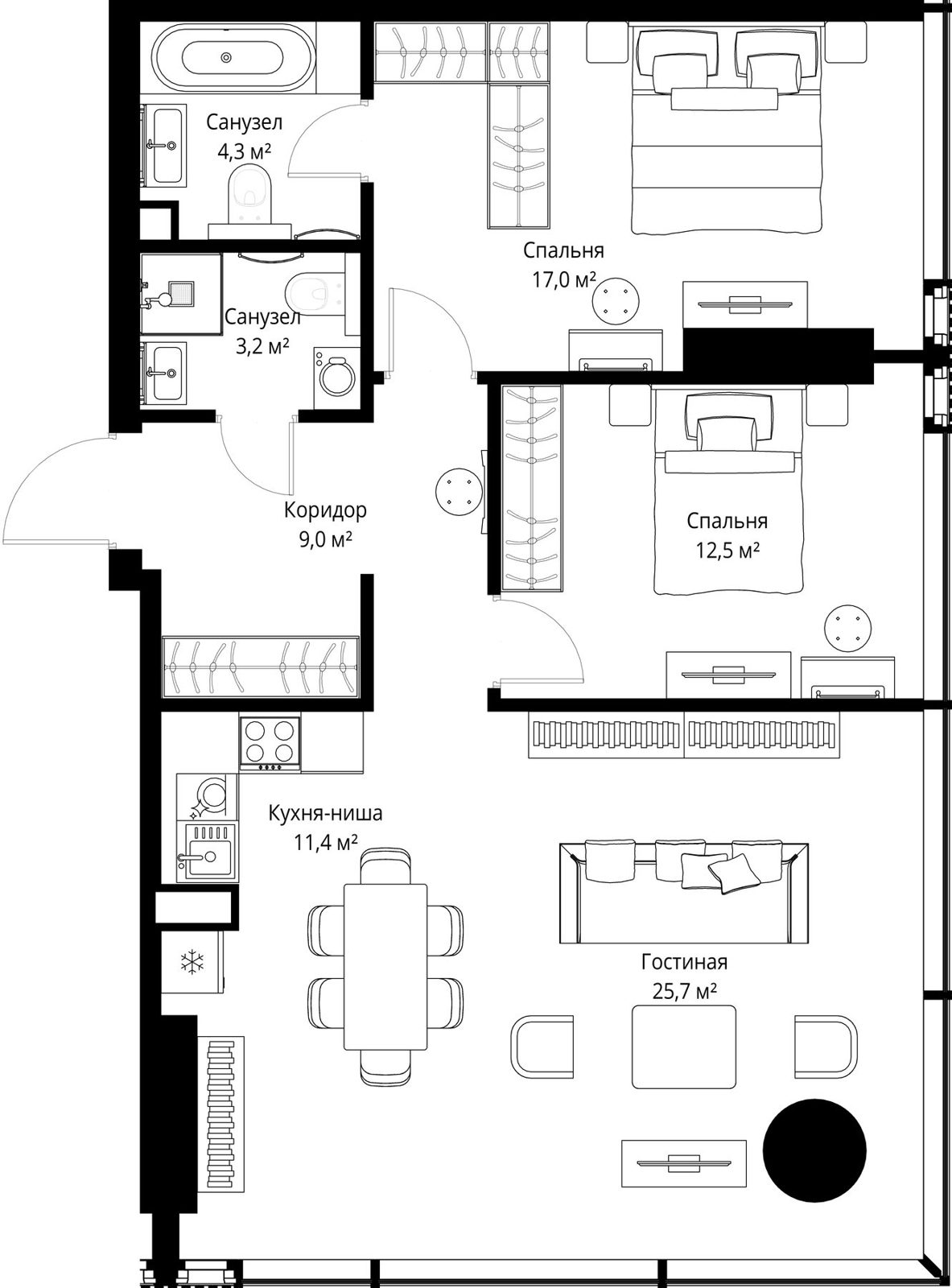 2-комнатная квартира, 83,1 м²