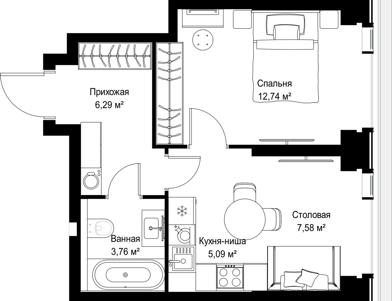 1-комнатная квартира, 35,5 м² — фото 2