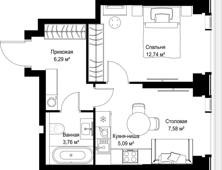 1-комнатная квартира, 35,5 м² — фото 2
