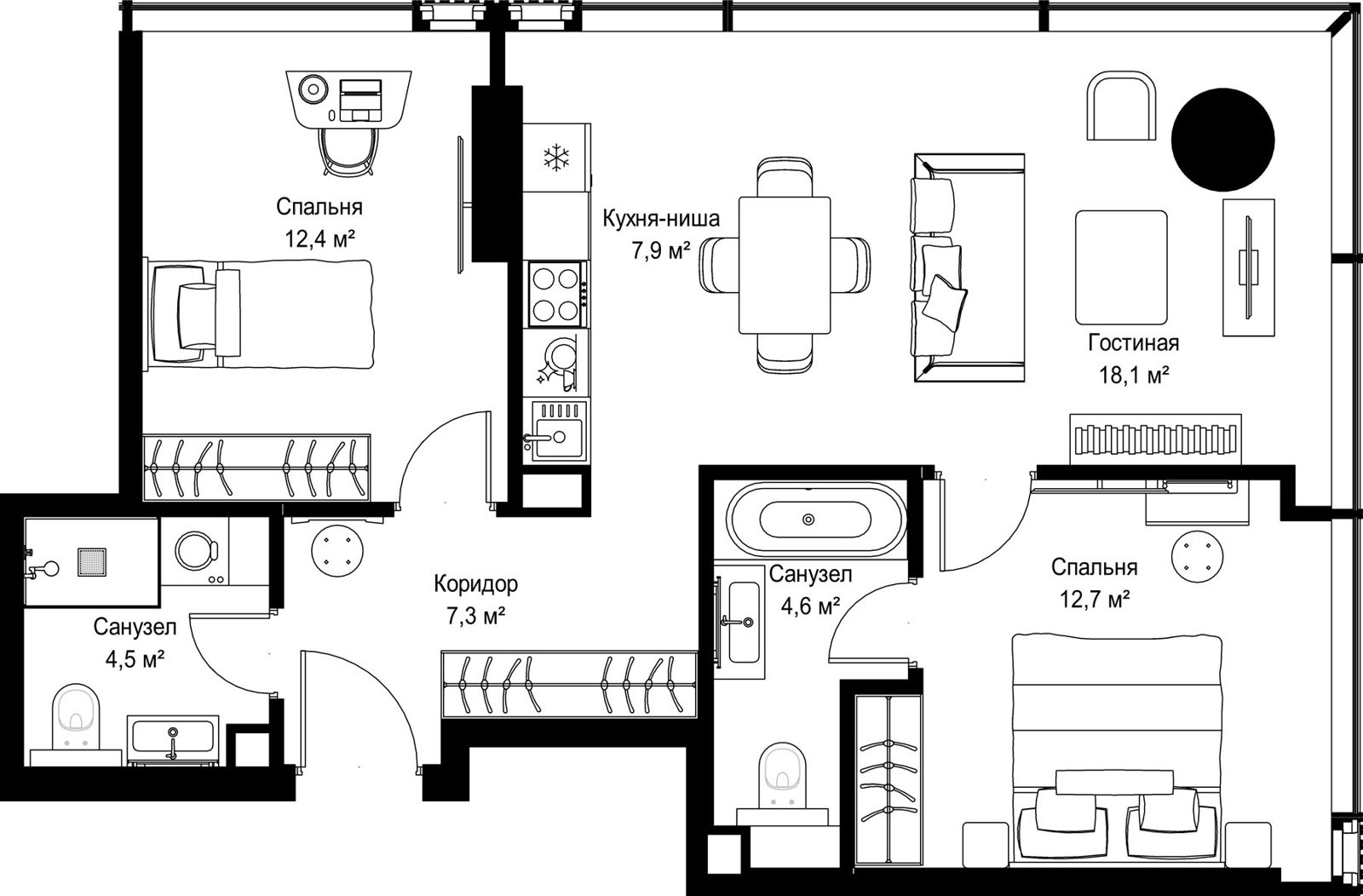 2-комнатная квартира, 67,5 м²