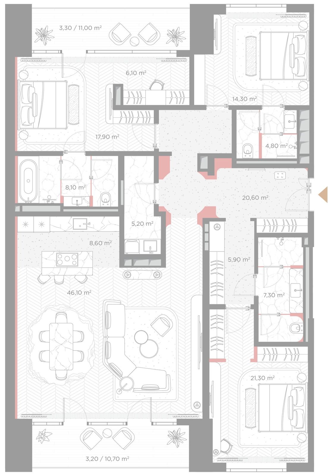 3-комнатная квартира, 172,7 м²