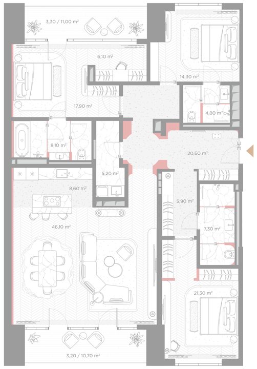 3-комнатная квартира, 172,7 м²