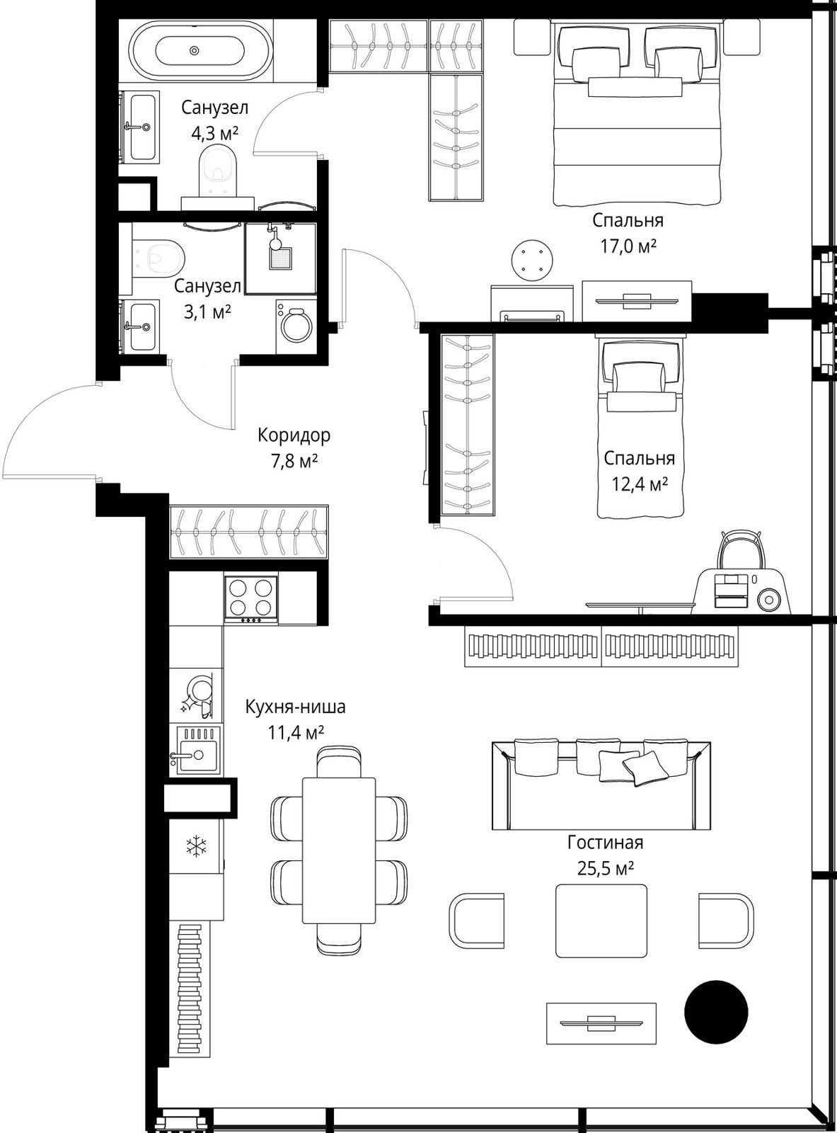2-комнатная квартира, 81,5 м²