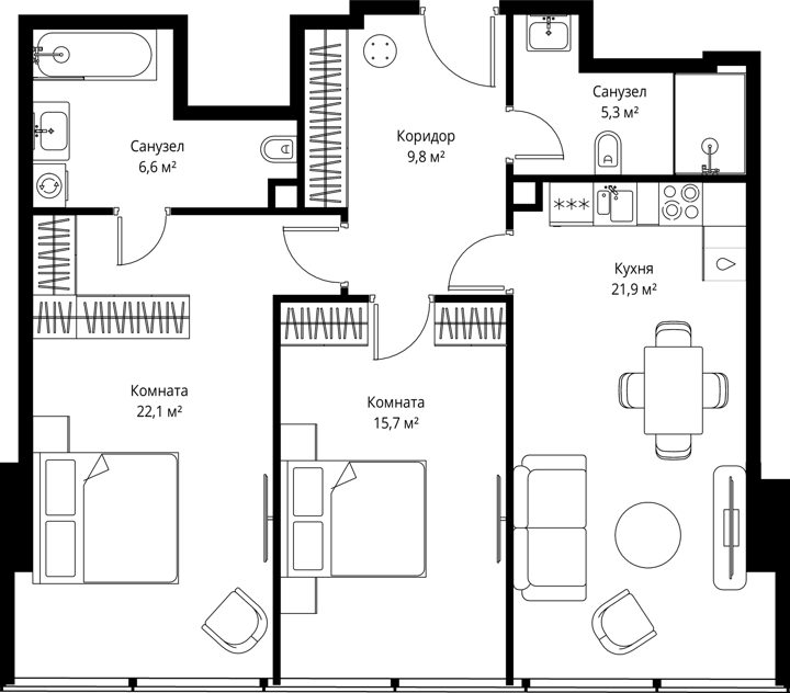 2-комнатная квартира, 81,4 м²
