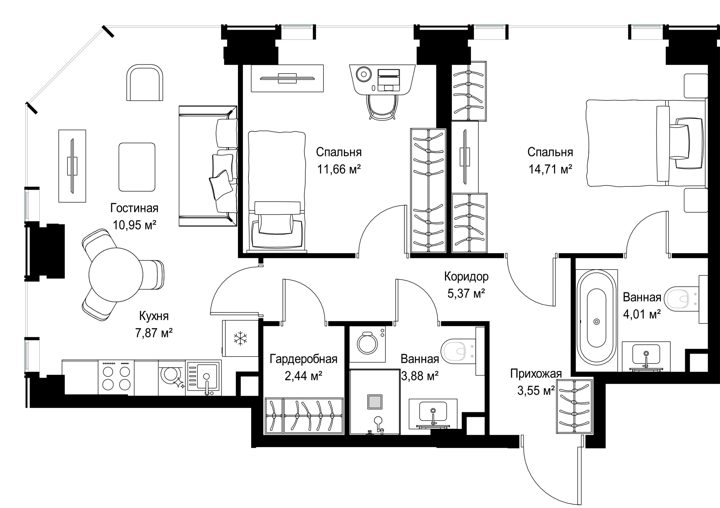 2-комнатная квартира, 64,4 м² — фото 2