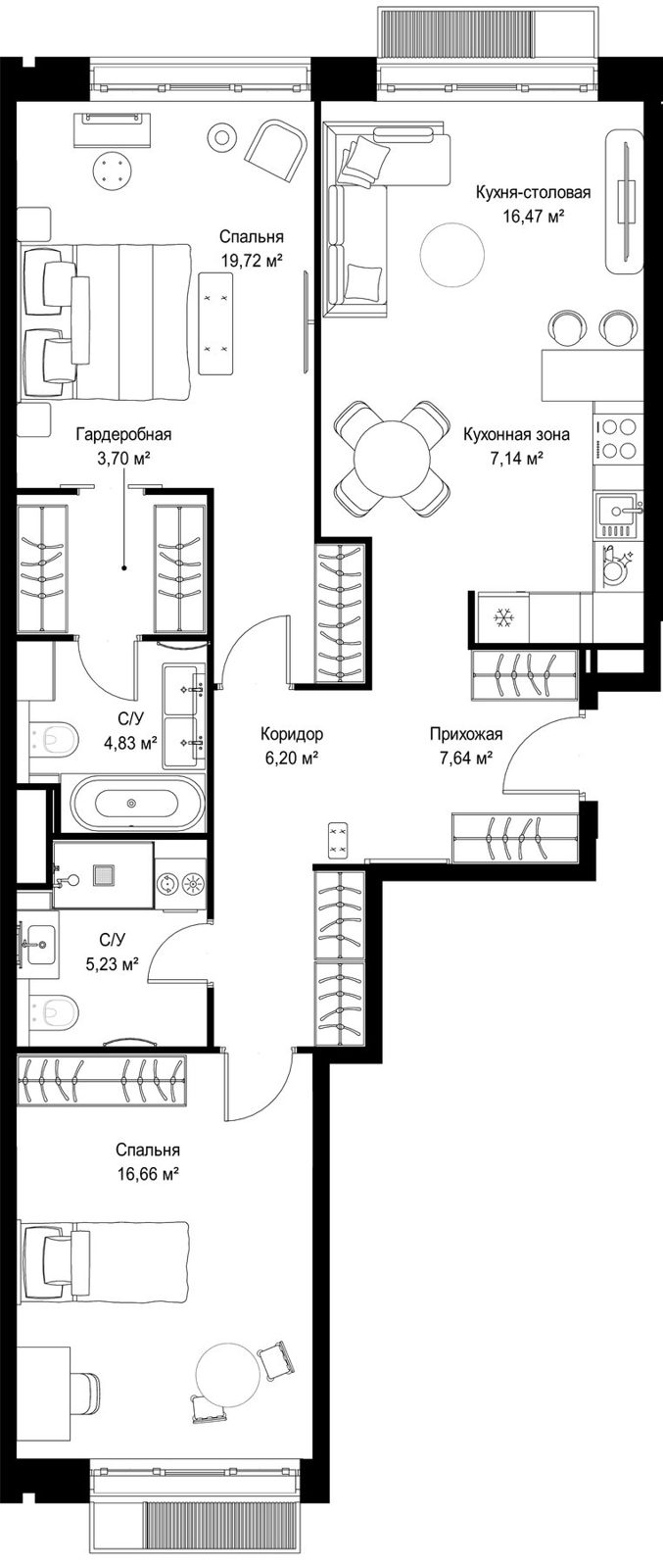 2-комнатная квартира, 87,6 м²