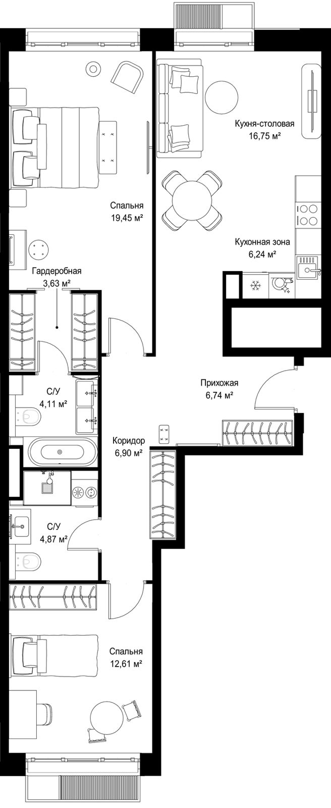 2-комнатная квартира, 81,3 м²