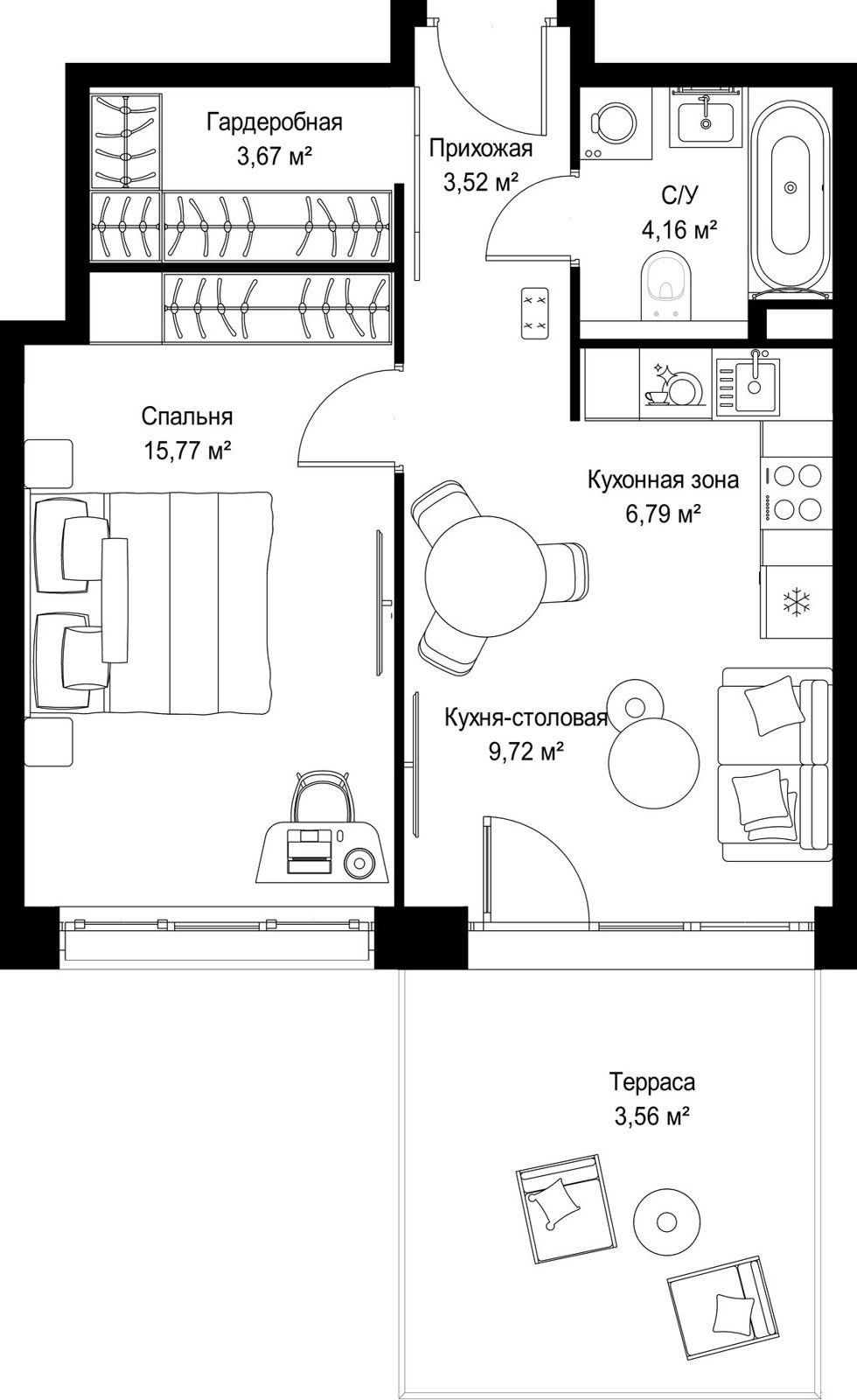 1-комнатная квартира, 47,2 м²