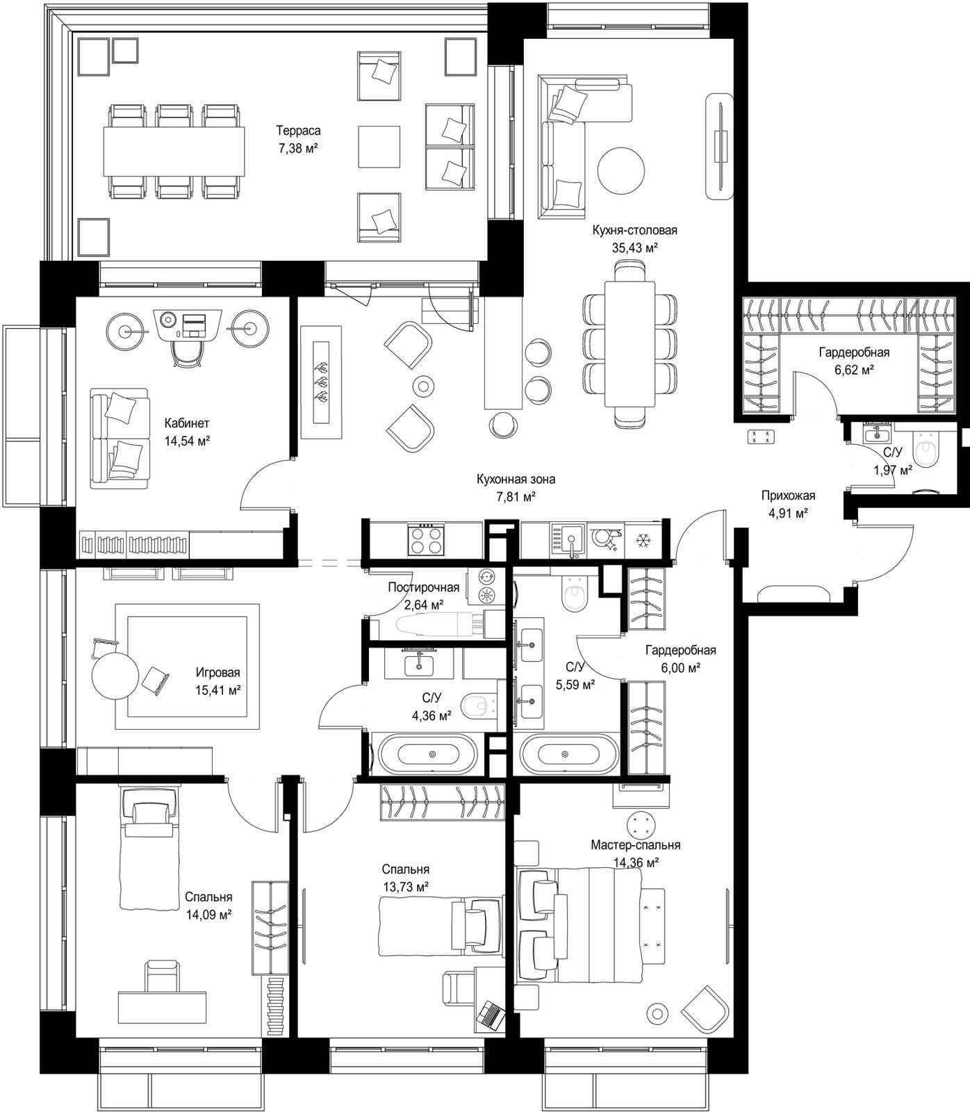 4-комнатная квартира, 154,8 м²