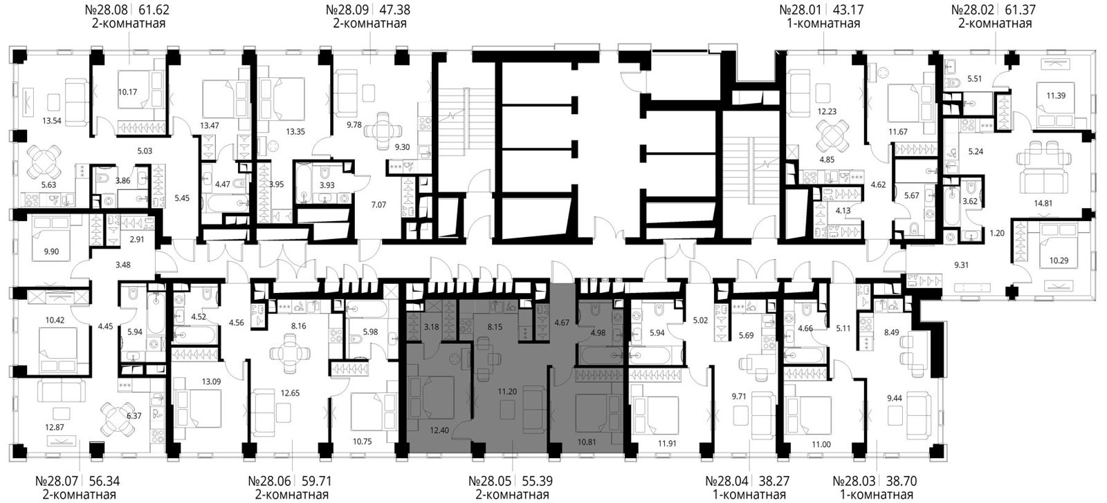 2-комнатная квартира, 55,4 м² — фото 2